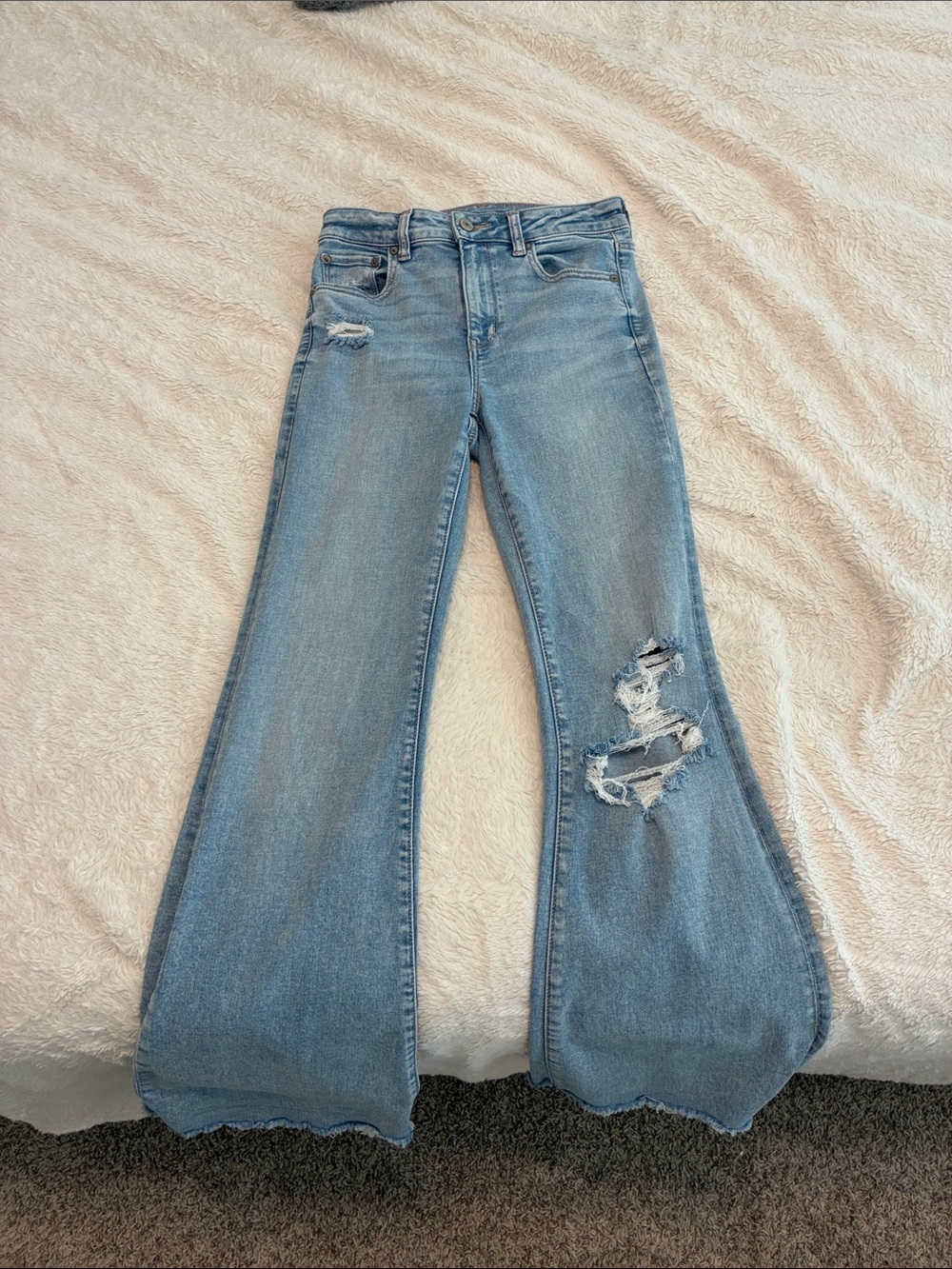 American Eagle Outfitters Light Blue Distressed Flare Jeans